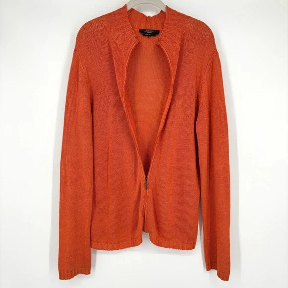 Max Mara Weekend 100% Cotton Orange Zip Cardigan Sz XL Made in Italy - Picture 1 of 12